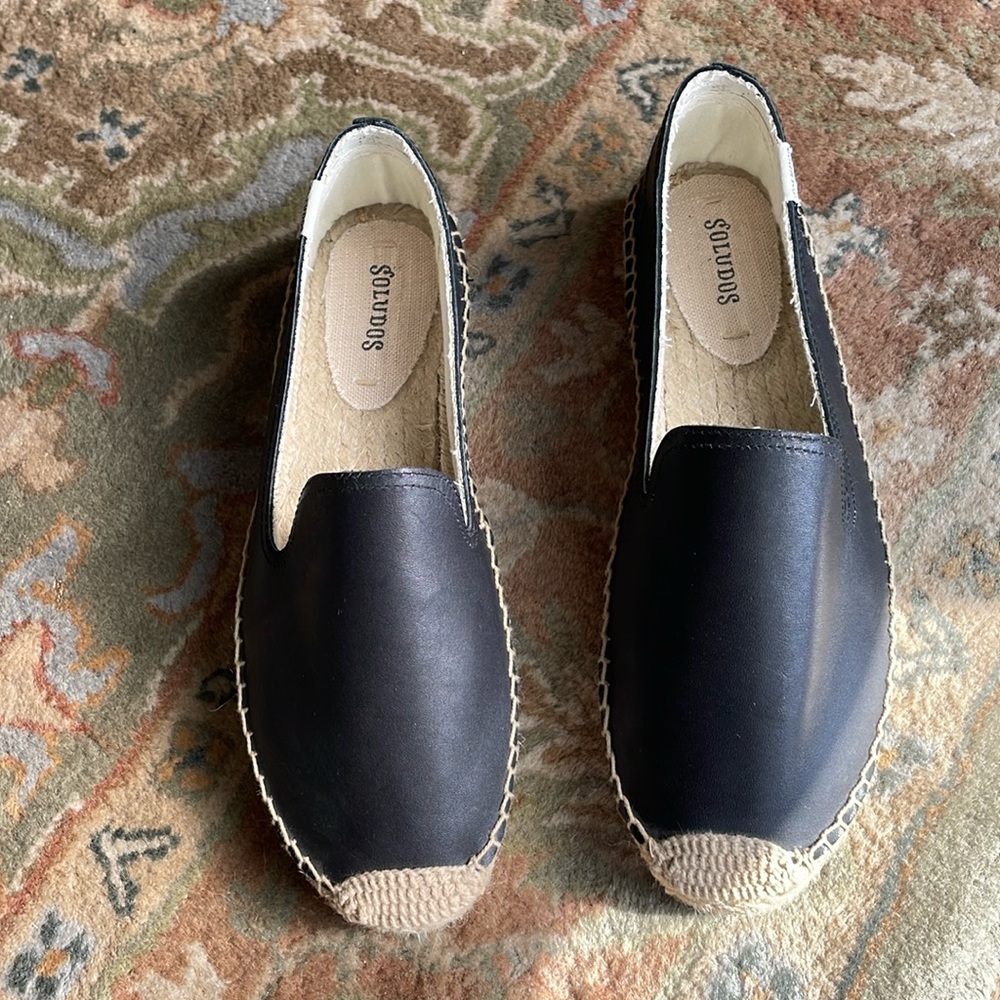 Soludos Platform Leather Smoking Slipper 8.5 never worn black